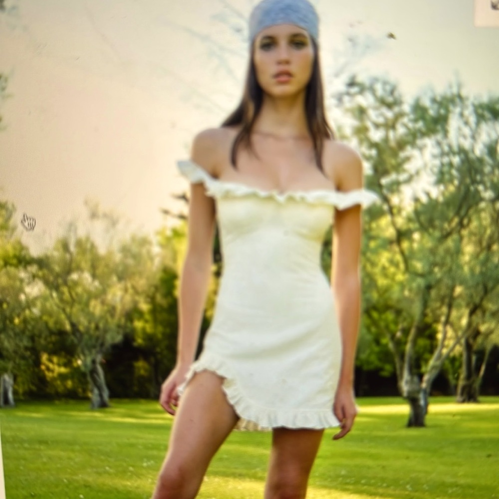 White Flutter Sleeve Off-Shoulder Mini Sundress corset dress sorority rush